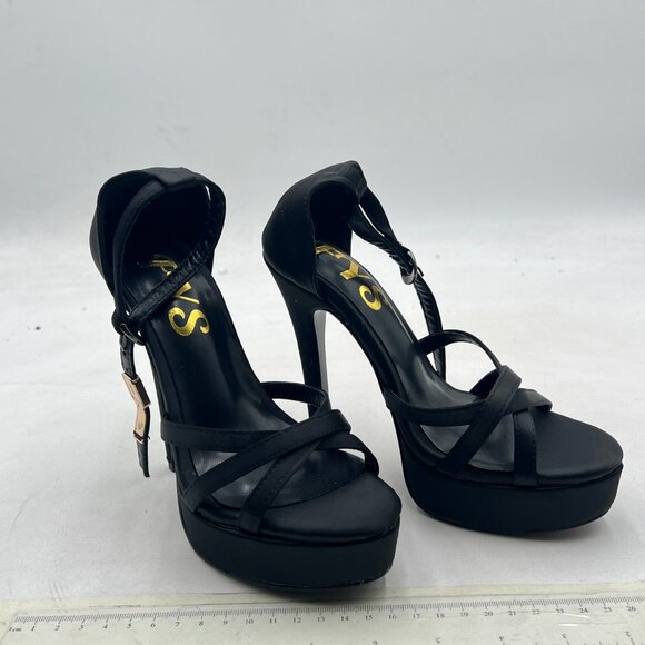 FYS Black Platform Open Toe Sandals Ankle Strap High Heels Party Shoes - Picture 4 of 8